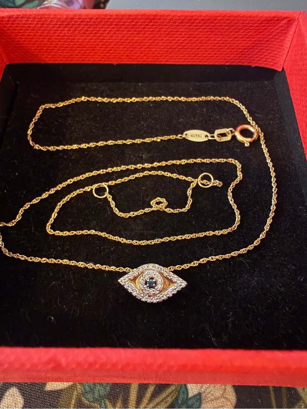 Zales Gold Evil Eye Necklace with Blue Center and Crystal Halo